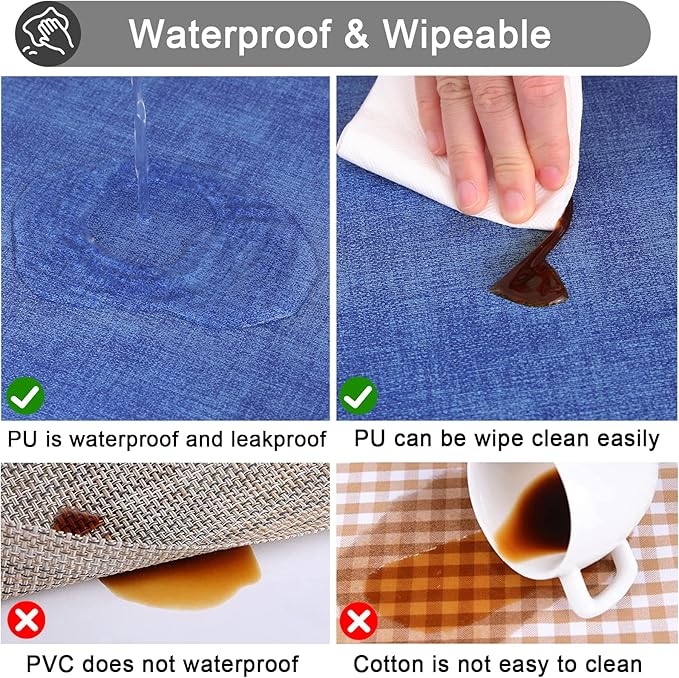 homing Faux Leather Heat Resistant Placemats 6 Packs, Waterproof Wipeable Dining PU Place Mats for Indoor & Outdoor, Easy to Clean, Sea Blue