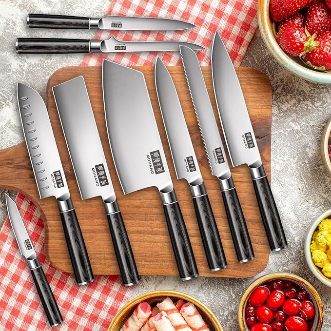 MDHAND Knife Set, 9PCS Professional Japanese Kitchen Knife Set, High Carbon Stainless Steel Chef Knife Sets - Pakkawood Handle for Professional Chef, Cooking, Cutting, Dishwasher Safe, Elegant Box