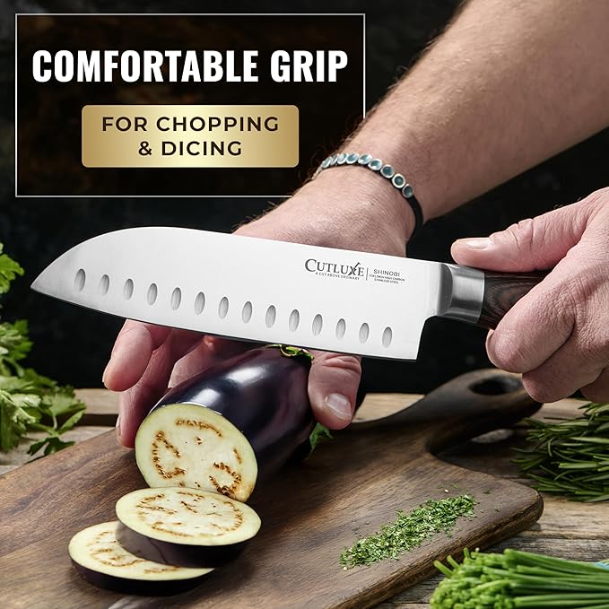 Cutluxe 3-Piece Chef Knife Set ??Ultra Sharp Japanese Kitchen Knives, High Carbon Stainless Steel Blades, Full Tang Pakkawood Handles ??Shinobi Series