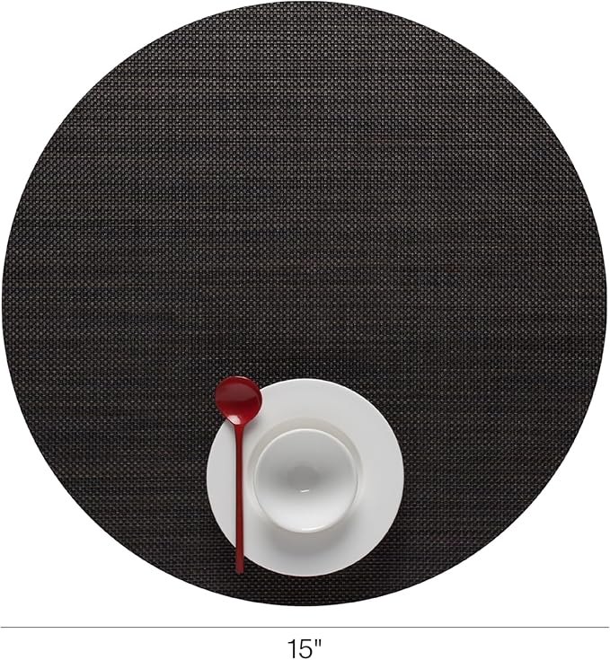 Chilewich Mini Basketweave Placemats in Espresso - Set of 4 - Easy Care Woven Tabletop Textiles - Indoor/Outdoor - 15" Round