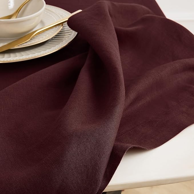 Solino Home Burgundy Linen Tablecloth 70 x 70 Inch - 100% Pure Linen Square Table Cloth - Sonoma, Machine Washable Tablecloth for Christmas, New Year