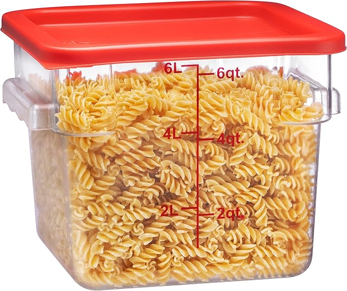 Tiger Chef 6 Quart Commercial Grade Clear Food Storage Square Polycarbonate Containers With Red Lids 4 Pack