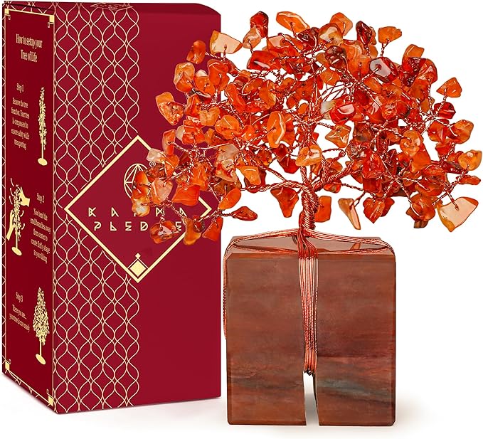 Crystal Tree for Birthday Gifts for Women, Handmade Raw Crystal Base Carnelian Chakra Healing Crystal Tree of Life for Positive Energy, Money, Good Luck, Christmas D챕cor, Home and Office Decor