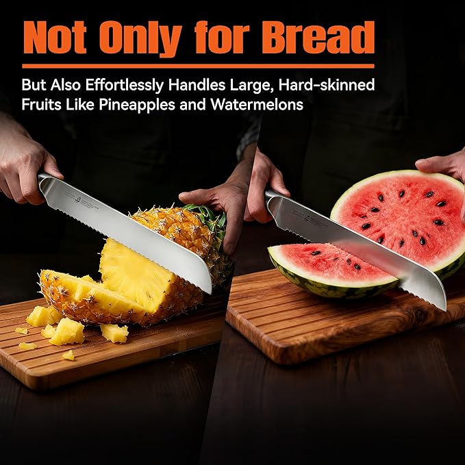 TUO Bread Knife, 9 inch Sharp Serrated Slicing Knife for Homemade Sourdough Bread, High Carbon German Steel, Ergonomic Handle, Gift Box Included