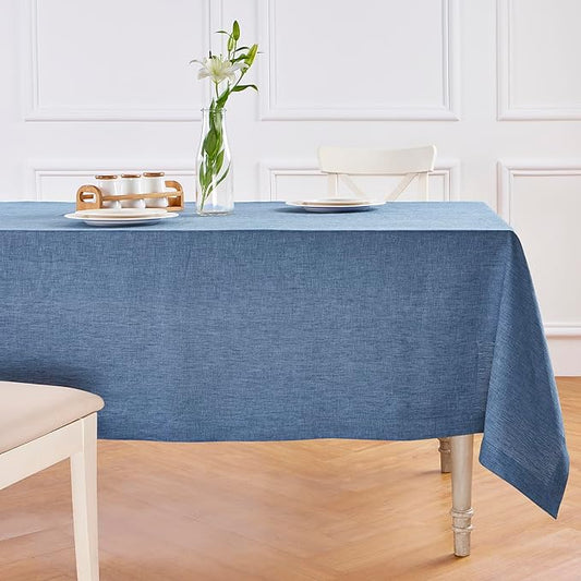 Solino Home Linen Tablecloth 60 x 132 Inch - 100% Pure Linen Blue Denim Table Cloth for Rectangle Tables - Athena, Machine Washable Tablecloth for Christmas, New Year