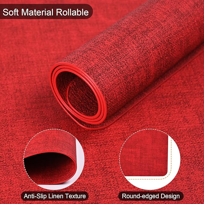 Boobezeen Faux Leather Placemats Set of 6, Heat Resistant Wipeable Washable Vinyl Place Mats, Waterproof Anti-Slip Dining Table Mats, Suitable for Indoor & Outdoor Use (red)