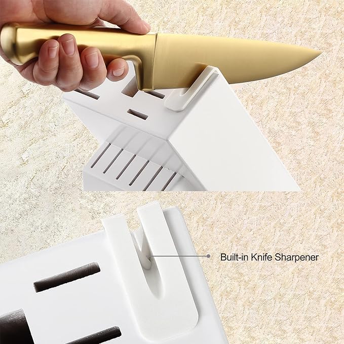 McCook짰 Knife Sets, Golden Titanium Stainless Steel Kitchen Knife Block Sets with Built-in Sharpener