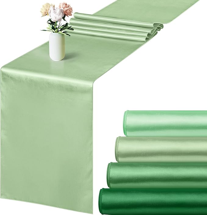 Aneco Satin Table Runner 12 x 108Inch Long Bright Silk and Smooth Fabric Party Table Runner for Wedding Banquet Party Decoration (Gradient Sage Green)