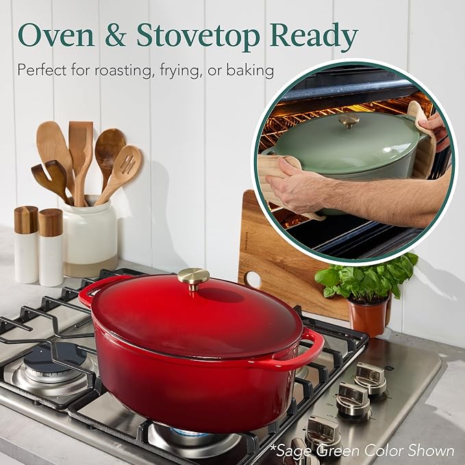 Best Choice Products Oval 7.5 Quart Enamel Cast-Iron Dutch Oven, Heavy-Duty Pre-Seasoned for Baking, Cooking w/Side Handles ??Red