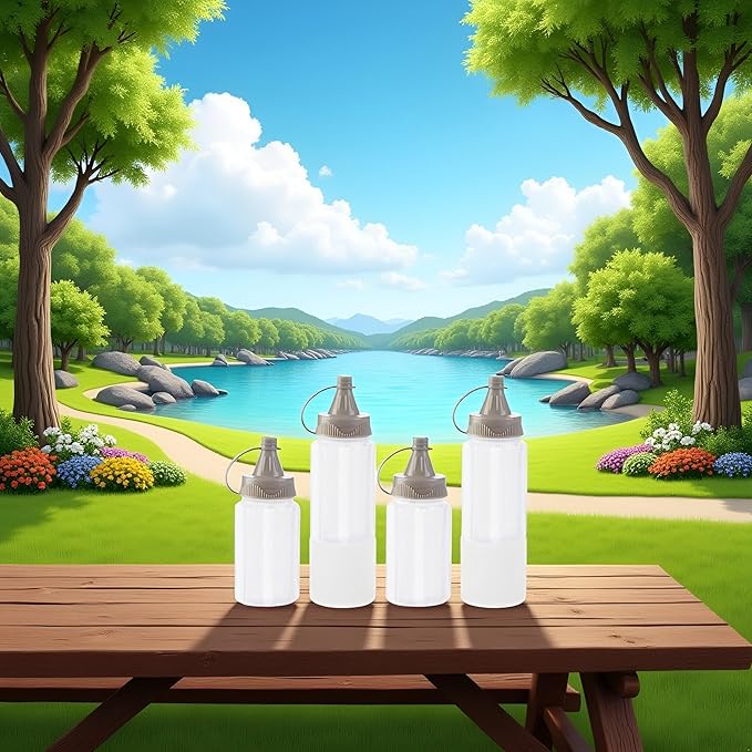 4Pcs White Plastic Squeeze Condiment Bottles,Ketchup Honey Bottle,Salad Dressing Container for Lunch, BBQ, Mini Sauce Jam Squeeze Bottle, Camping Condiment Squeeze Bottles Dinnerware and Serveware