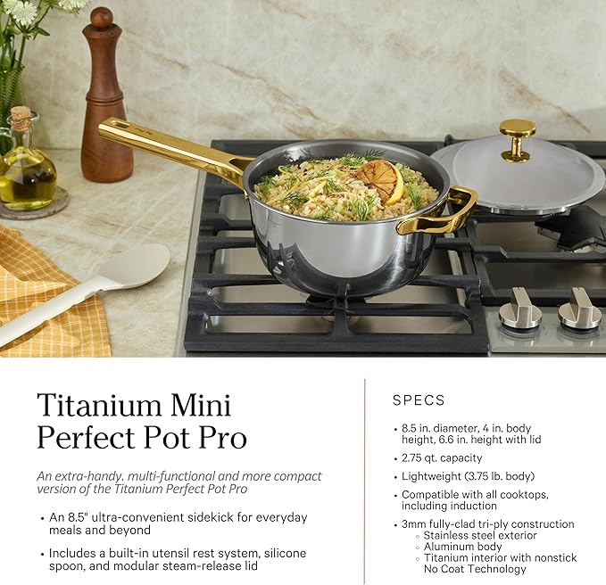 Our Place Titanium Pro Cookware Set | 10-Piece Pots and Pans Set with Always Pan Pro, Perfect Pot Pro & Minis | Non-Toxic No-Coating Nonstick | Induction & Oven-Safe up to 750째F | Gold