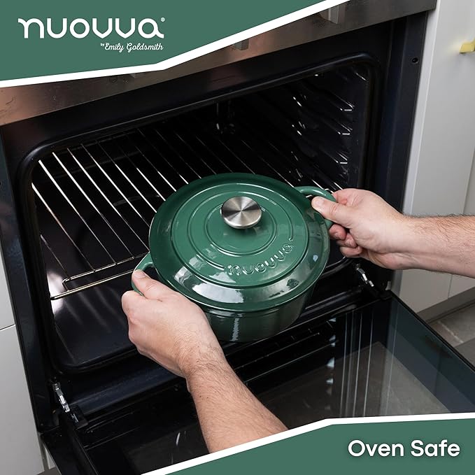 Cast Iron Dutch Oven with Lid ??Non-Stick Ovenproof Enamelled Casserole Pot ??Sturdy Dutch Oven Cookware ??Dark Green, 5-Quart, 24cm ??by Nuovva
