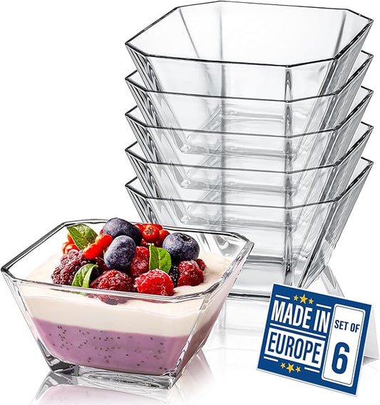 Glass Bowls for Kitchen Prep, Modern Serving Dishes for Dessert, Salad, Fruit, Pudding, Ice Cream, Cereal, Large Capacity 10.25 oz, Stackable Bowls Set of 6