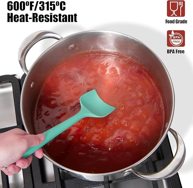 2-Piece Silicone Scraper & Spoon Spatulas: Doosu 600째F Heat Resistant Food Grade BPA Free Rubber Baking Flat Spatula Kitchen Cooking Spoonula for Mixing Scraping Folding Stirring Serving (Aqua Sky)
