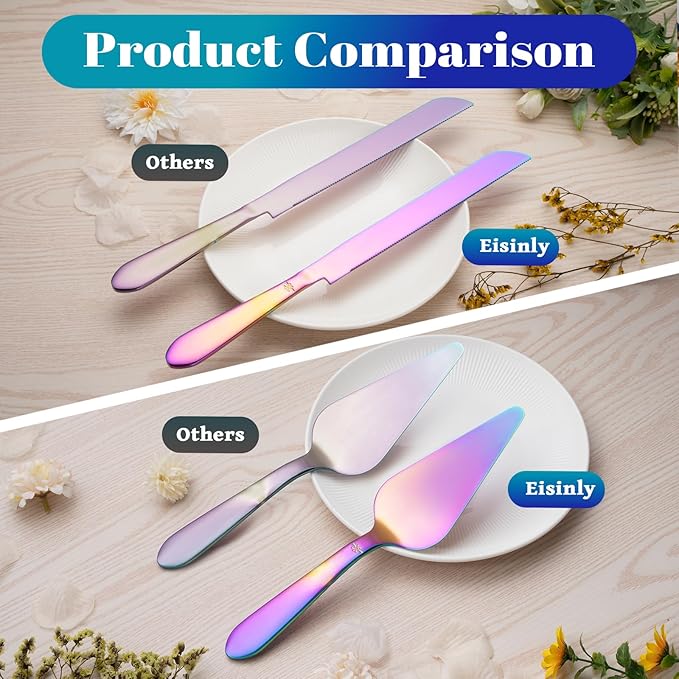 Cake Cutting Set for Wedding, Elegant Cake Knife and Server Set with Thickened Stainless Steel Rounded Edges, Cake Cutter and Pie Spatula for Birthday Anniversary, 2 Pcs, Multipurple
