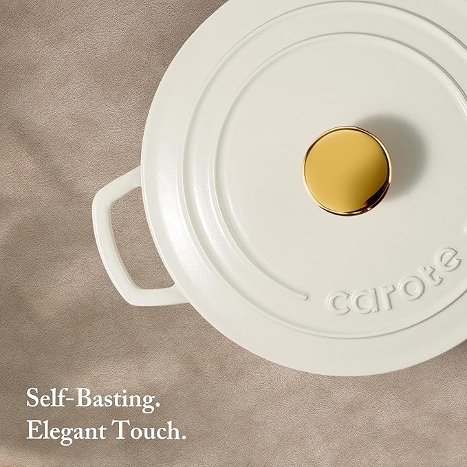 CAROTE 7QT Enameled Cast Iron Dutch Oven Pot with Lid, Heavy-Duty Dutch Ovens for Sourdough Bread Baking, Braising, Stews, Roasting, Healthy & Non-Toxic, Dual Handles, All Stovetop Compatible, Oven Safe up to 500째 F, Cream White