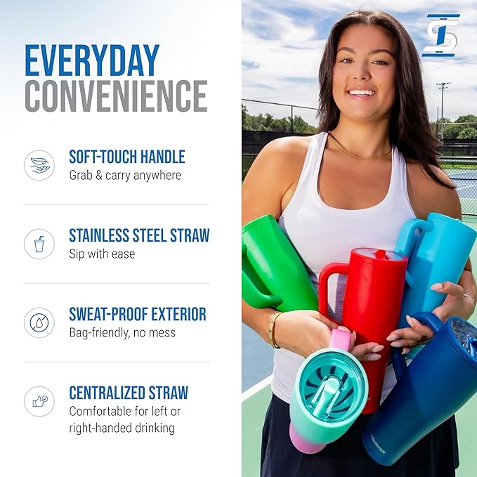 Ice Shaker 40 oz Tumbler with Handle and Straw | 40oz Java | Cold for 30+ Hours | 2-in-1 Tumbler Shaker Bottle | Odor-Free 40 ounce Bottle for Water, Protein Shakes, Smoothies, Cocktails