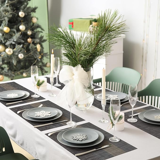 Privalace 18 x 12 inch, Set of 4 PVC Placemat, Non Slip Washable Dining Table Mats for Home Dinner Gatherings Daily Meals Kitchen Table Protection with Stylish Design, Black
