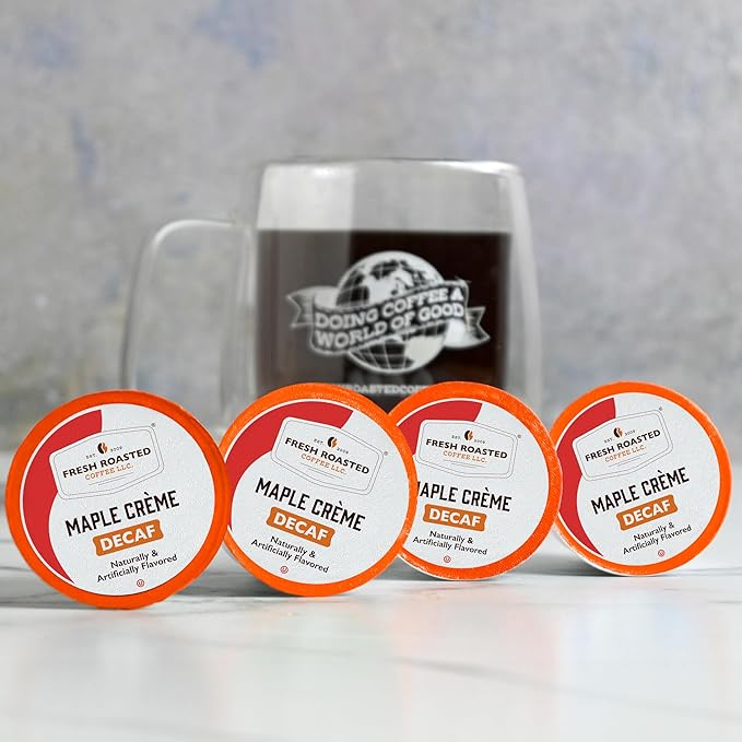 Fresh Roasted Coffee, Decaf Maple Cr챔me, Flavored Coffee Pods, 24 Count