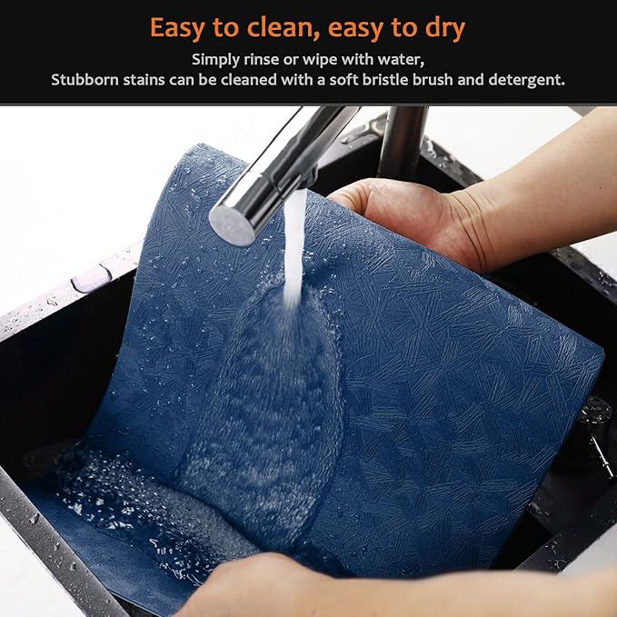 Uolr Vinyl Placemats Set of 4 Faux Leather 100% Waterproof Wipeable Washable Place Mats Heat Resistant Easy Clean Non-Slip Table Mats for Indoor Outdoor. (4,Blue)