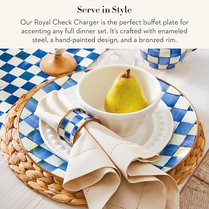 MACKENZIE-CHILDS Enamel Charger Plate, Charger Decoration for Dinner Plates or Home Decor, 12 Inches, Blue-and-White Royal Check, Set of 1
