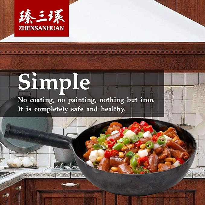 ?삡툒??ZhenSanHuan Chinese HandHammered Iron Woks and Stir Fry Pans, Non-stick, No Coating, Induction Suitable, 塋졽툡?곲봾竊뚩닃弱뽨툓?꾡릎?쏙펽A bite of China (30CM)