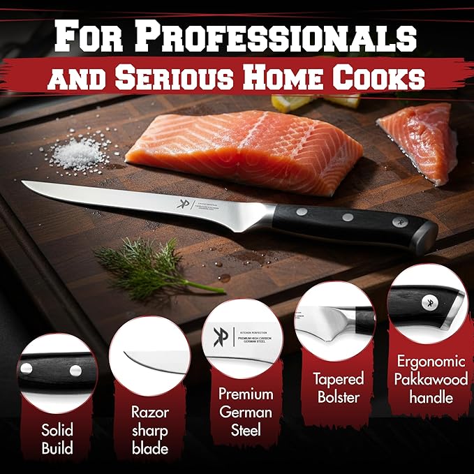 Kitchen perfection 6??Boning Knife for Meat Cutting & Filleting - Razor Sharp Premium German Steel Blade with Sheath - Full Tang Ergonomic Handle - Trim, Debone, Slice Meat Like a Pro- BBQ Men's Gift