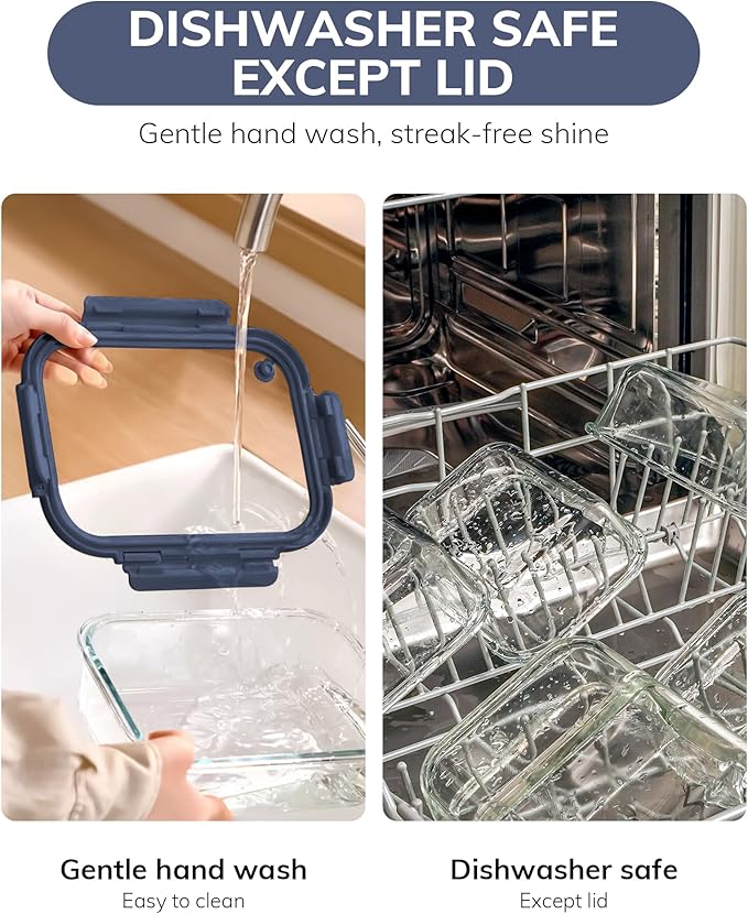 2-Pack Glass Food Storage Containers with Tempered Lids (21.3oz/2.7cup) - Airtight Snap Lock, Microwave & Oven Safe (-4?? 950째F), Freezer to Baking Dish, BPA-Free, Gift Box (Blue)