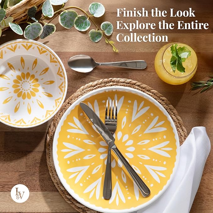 Larder & Vine 12-Piece Melamine Dinnerware Set: Durable, Lightweight, Break-Resistant Plates & Bowls ??Stylish, Non-Toxic, Dishwasher Safe ??Ideal for Everyday Use, Indoor & Outdoor Dining ??Floral
