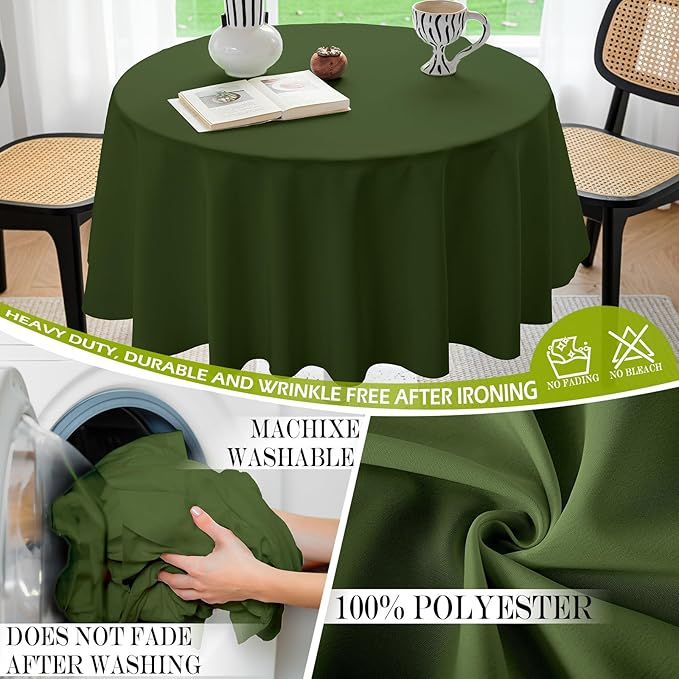 BYDOLL Table Cloth 60 Inch Round Tablecloth Fits Max50 Inch Diameter Table Top,Green Polyester Washable Wrinkle-Free Spillproof Tablecloth for Party Patio Cover
