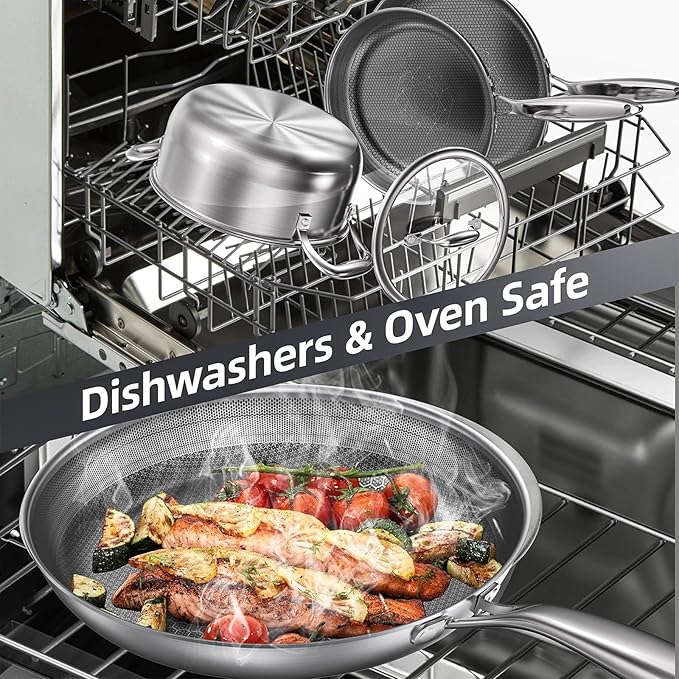 COOKER KING Stainless Steel Pans Set of 3 (8+10+12 Inch), Nonstick Frying Pans, Induction Pan Set, Chef's Pan, Skillets Dishwasher & Oven Safe, Stay-Cool Handles, Compatible with All Cooktops