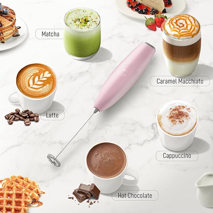 Zulay Kitchen Milk Frother Handheld Electric Whisk with AA Duracell Batteries ??Durable Drink Mixer for Coffee, Lattes, Cappuccinos & More - Pink