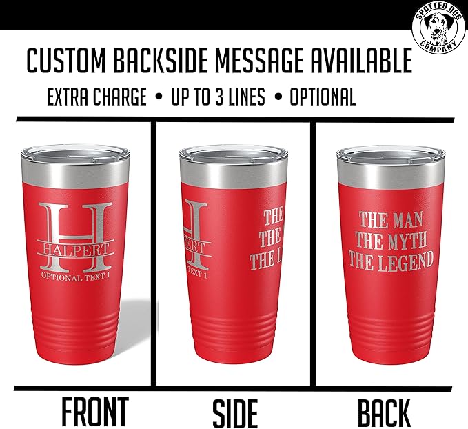 Personalized 20oz (17 Colors) Powder Coated Insulated Stainless Steel Tumbler with Lid, Custom Etched, Customized Engraved Gift Idea for Women Men Her Him, Halpert Monogram Initial Name (Red)
