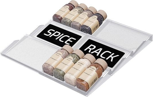 LEVANI Spice Drawer Organizer ??3 Large Tiers, Anti-Slip Grips, Narrow to Standard Drawer Size - Expandable from 8 ??15 inches Wide, Clear Durable Acrylic Spice Rack, No Sliding in Kitchen Drawers