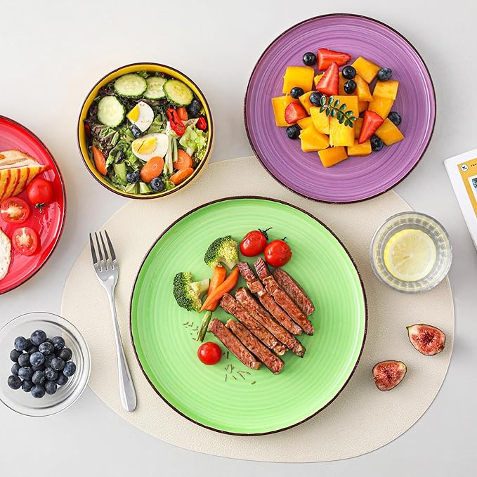 vancasso Bonita Stoneware Dinnerware Sets, 12 Pieces Dishes Set竊똏olished Round Plates and Bowls Set for 4, Dishwasher and Microwave Safe, Multicolor
