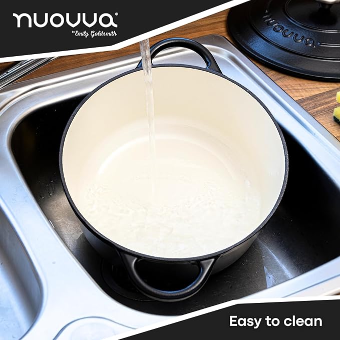 Cast Iron Dutch Oven with Lid ??Non-Stick Ovenproof Enamelled Casserole Pot ??Sturdy Dutch Oven Cookware ??Black, 7.3-Quart, 30cm ??by Nuovva