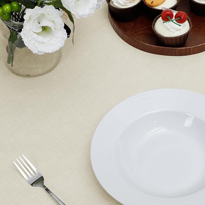 Easy-Going Faux Linen Waterproof Spill-Proof Tablecloth Stain Resistant Rectangle Table Cloth Wrinkle Free Decorative Fabric for Kitchen, Dining, Party, Weddings, Restaurants (60x84 in, Beige)