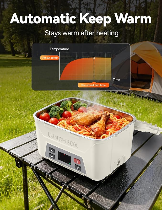 EAST OAK Cordless Electric Lunch Box for Adults,5.5 Cups Rechargeable Self Heating Lunch Box-Automatic Heating,Food Warmer with Memory Function & Automatic Keep Warm,Perfect for Work and Trip(White)