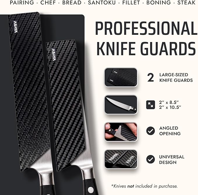 Asaya Professional Knife Edge Guards - Two Chef Blade Covers - 8.5 x 2" and 10.5 x 2" - Extra Strength, ABS Plastic and BPA-Free Felt Lining, non-Toxic and Food Safe - Knives Not Included (2 Piece L)