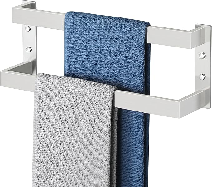 Alise Double Towel Bar, Brushed Nickel Towel Racks for Bathroom Wall Mounted, Stainless Steel Bathroom Towel Holder, Modern Space Saving Towel Rod, 16"