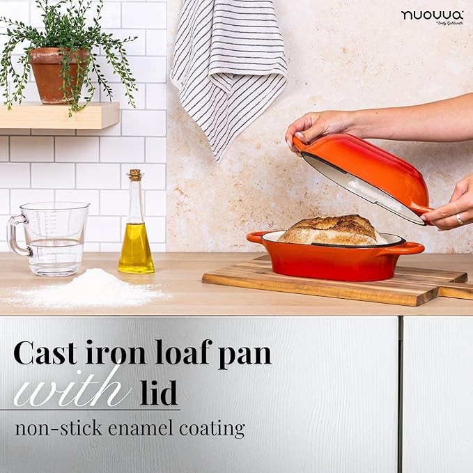 Dutch Oven For Sourdough Bread Baking ??Enamelled Cast Iron Bread Loaf Pot ??Oven Safe Non Stick Bread Pot ??Rectangular, Orange, 24cm x 16cm ??by Nuovva