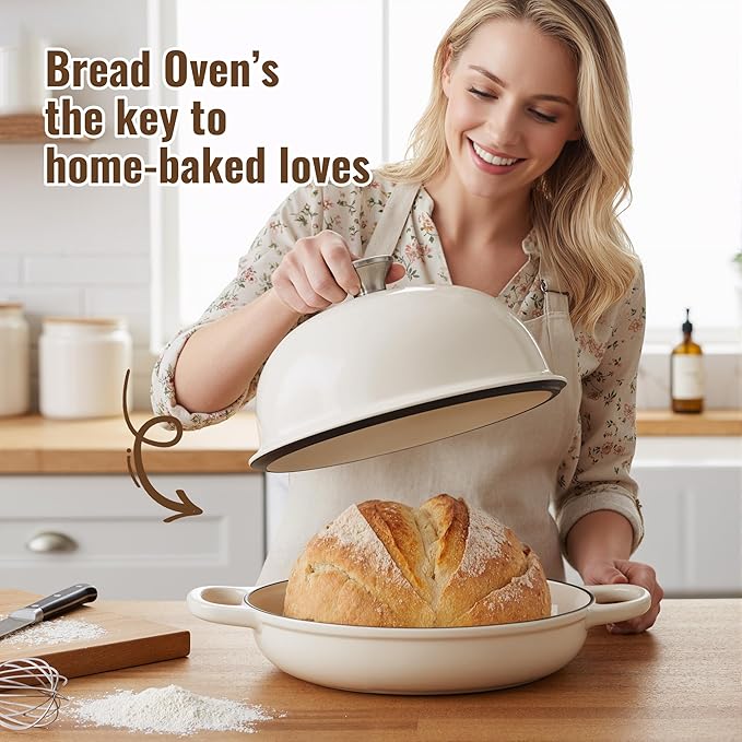 4.5 QT Dutch Oven for Bread Baking, Cast Iron Bread Oven for Sourdough, Enamelled Bread Dutch Oven with Lid, Heavy-Duty Non Stick Bread Pot, Beige