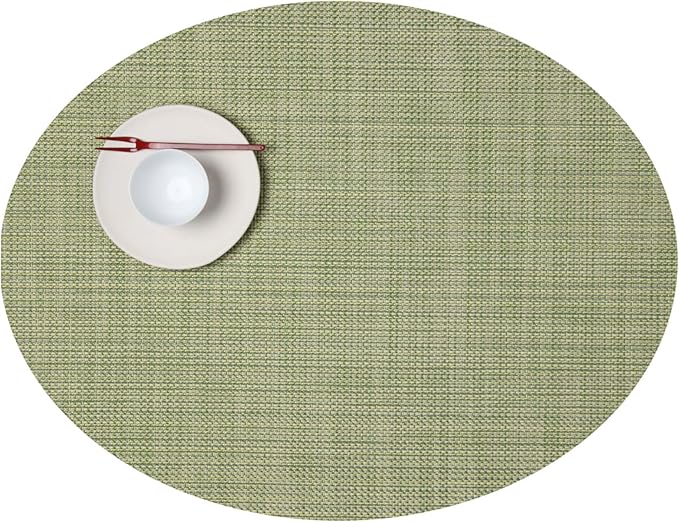 Chilewich Mini Basketweave Placemats in Dill - Set of 4 - Easy Care Woven Tabletop Textiles - Indoor/Outdoor - 19.25" x 14" Oval