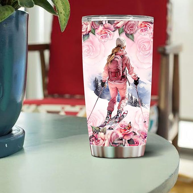 WONWIX Personalized Skiing Gifts for Women Insulated 20oz Stainless Steel Tumbler Mug Coffee Cup Water Bottle, Great Christmas, Birthday, Mother's Day Valentine Gift for Wife, Daughter, Mom, Girls