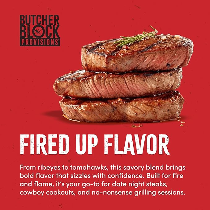 Butcher Block Provisions - Steak Rub - Savory Salt, Pepper & Garlic Blend - Bold Seasoning with Red Pepper, Dill & Paprika for Steaks - 5.4 oz