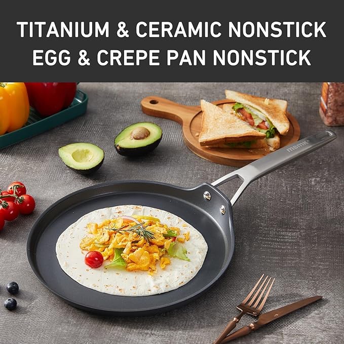 MsMk Crepe Pan with Spreader, 9 1/2 Inch Titanium and Ceramic Nonstick Flat Skillet Pancake Tawa Dosa Tortilla Pan, Induction Compatible, PFOA Free, Oven Safe to 700째F