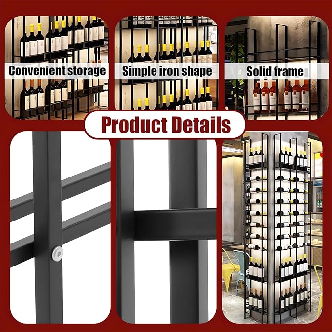 2 Columns Wine Rack Wall Mounted, 94.48in High Metal Wine Bottle Holder, Floor to Ceiling Wine Storage竊똗se as One or Three, DIY Display, for Restaurant, Bar, Cellar (Black, 2 Columns)