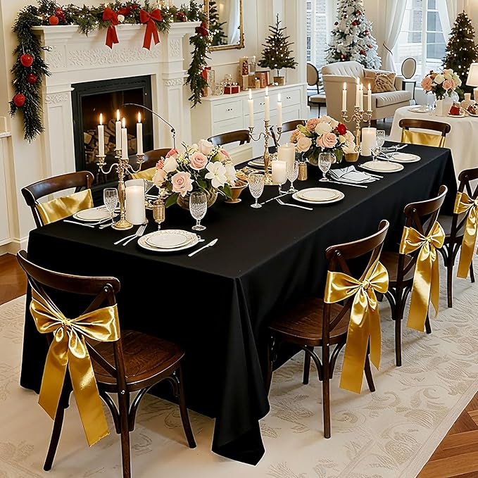 VEVOR Black Tablecloths for Rectangle Tables, 6 Pack, 70 x 120 Inches, Reusable and Machine Washable Table Clothes, Wrinkle-Resistant Polyester Fabric Table Covers for Wedding, Party, Banquet