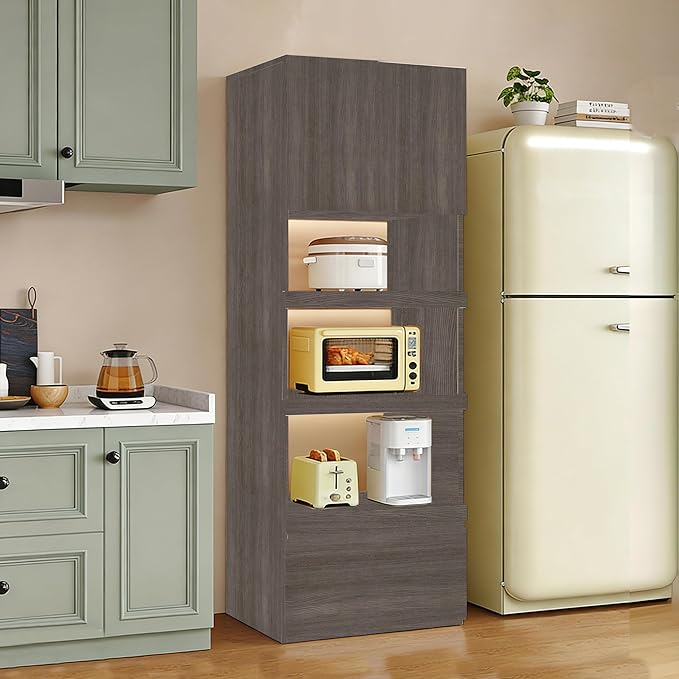 LINLIUA 71'' Tall Kitchen Pantry Cabinet, Wood Pantry Storage Cabinet with Doors, 3 Pull-Out Shelves and Drawer, Modern Slim Kitchen Hutch for Dining Room Small Space