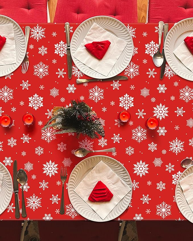 QZYL 12 Pack Christmas Table Cloths, 54" x 108" Holiday Plastic Tablecloth, Snowflakes Disposable Tablecloth Xmas Rectangle Tablecover, Christmas Table Decorations Holiday Party Decor